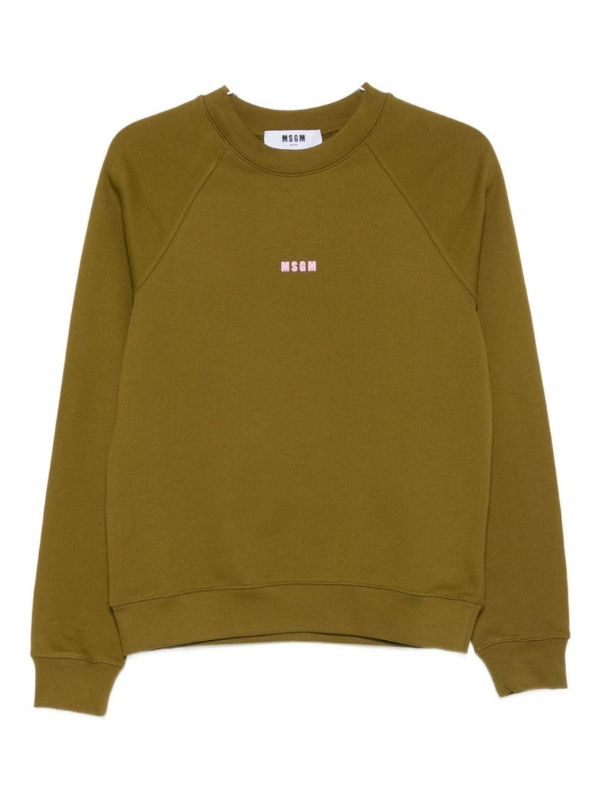 Msgm Relaxed-Fit Green Cotton Sweatshirt With Subtle Logo