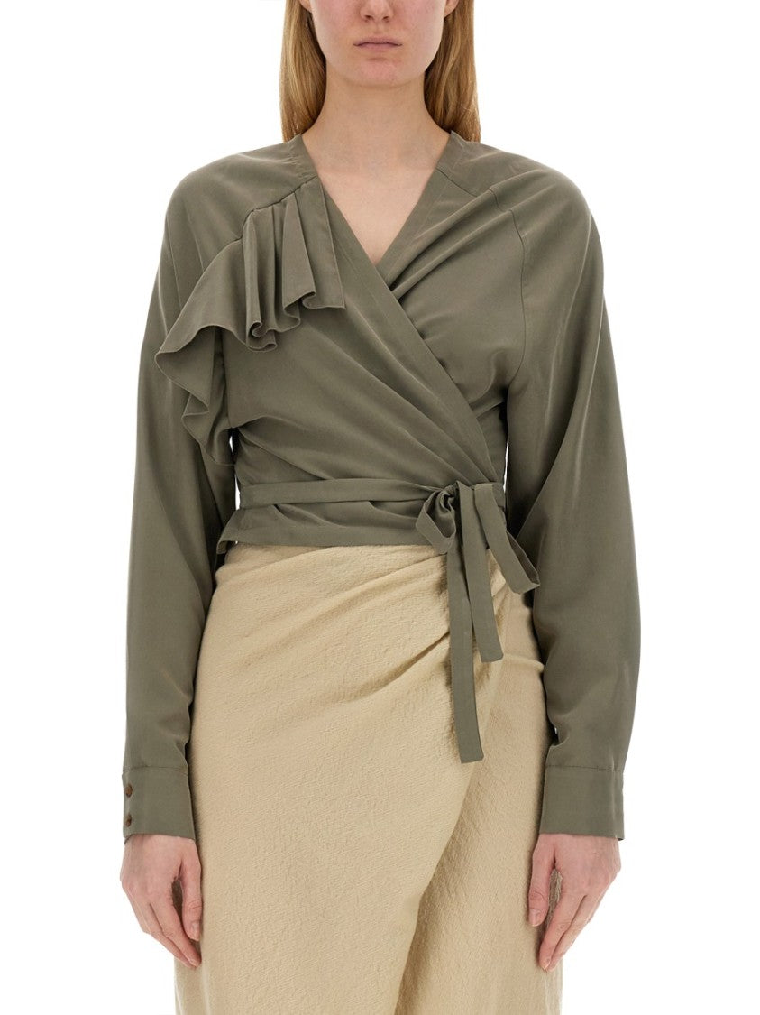 Alysi Cropped Ruffled Top With Waist Tie