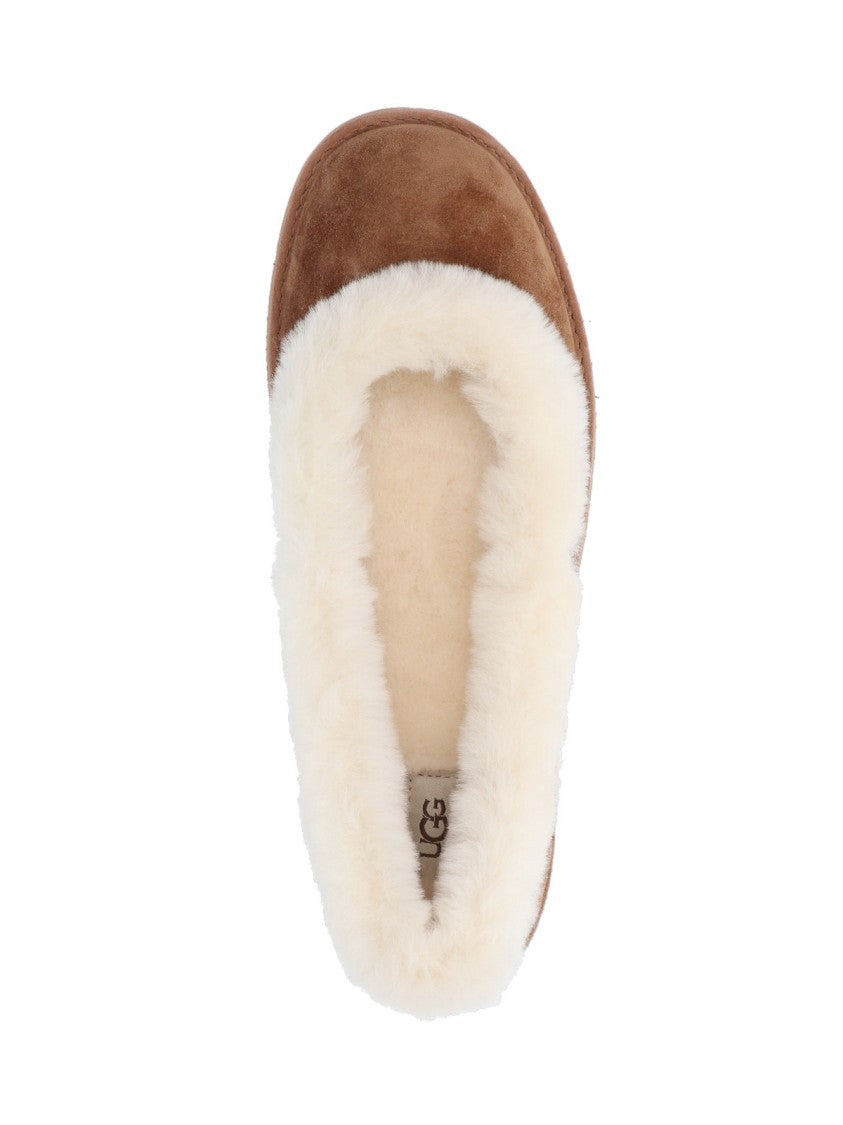 Ugg Minimalist Brown Flat Shoes With Smooth Rounded Toe