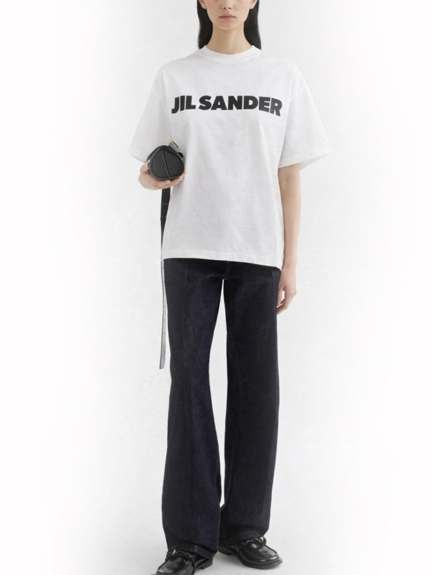Jil Sander White Boxy Bold Front Logo Cotton T-Shirt