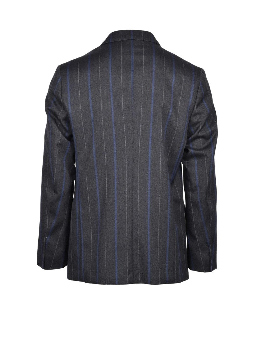 Michele Paoloni Grey Blue Men Virgin Wool Double-Breasted Suit