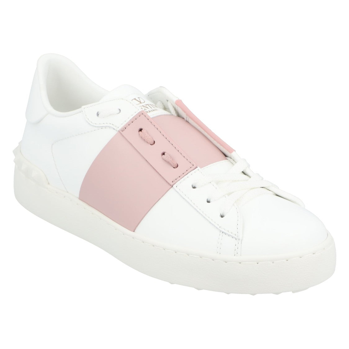 Valentino Calfskin Sneakers With Contrasting Band And Rubber Studs