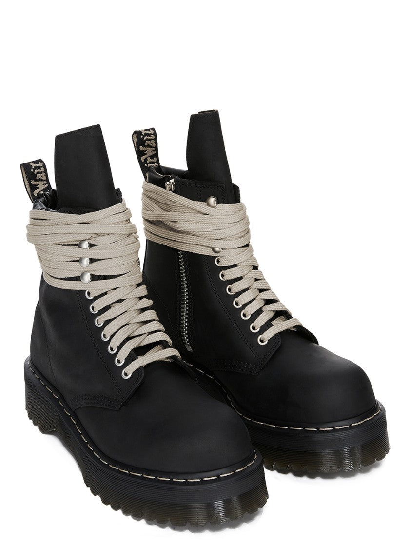 Dr. Martens X Rick Owens Robust Black Leather Quad Sole Boots With Steel Toe Design