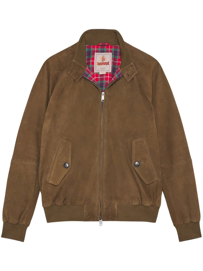 Baracuta Brown Suede Bomber Jacket With Tartan Lining