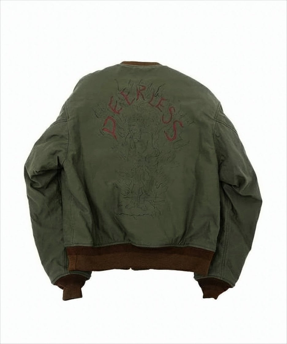 Visvim Boxy Olive Green Jacket With Contrasting Ribbed Details