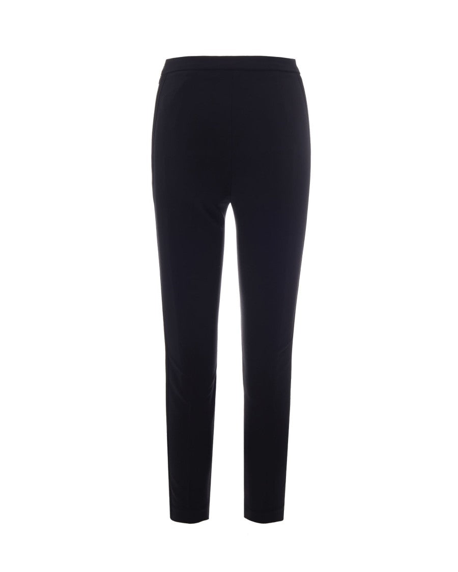 Elisabetta Franchi Black Crepe Satin Detail Fitted Pants