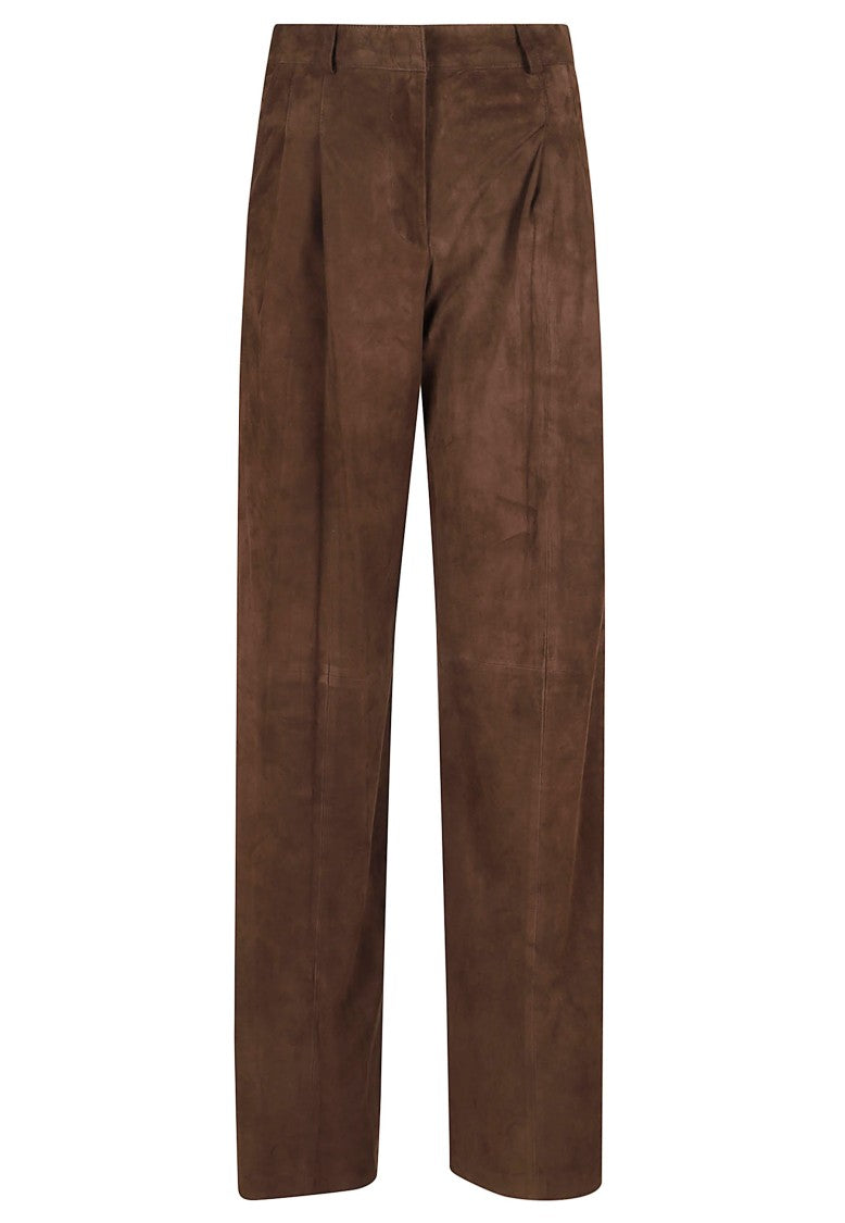 Arma Pleated Wide-Leg Trousers With Suede Details