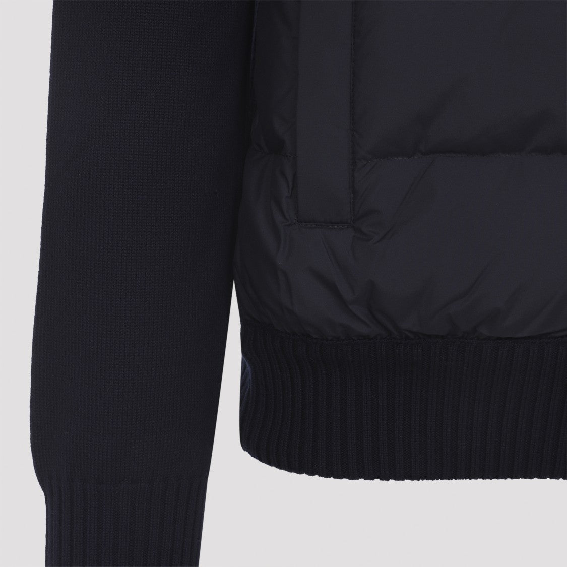 Moncler Navy Blue Virgin Wool Cardigan With Ribbed Collar