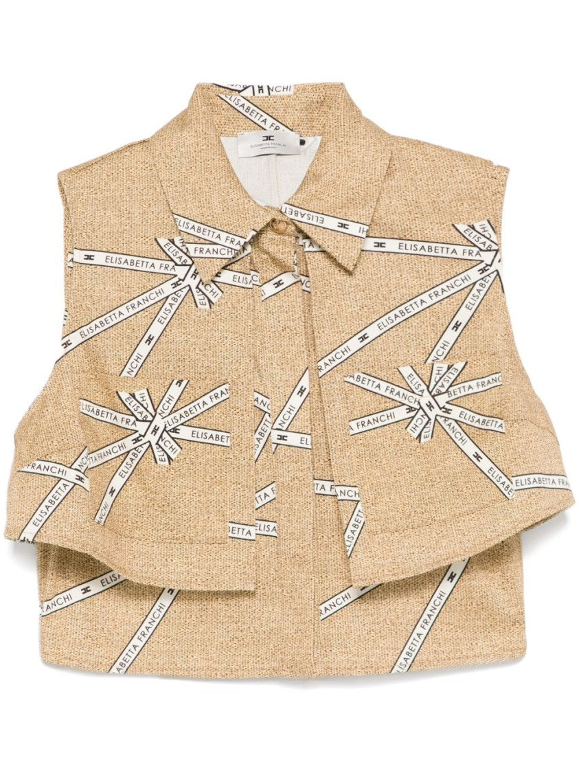 Elisabetta Franchi Cropped Beige And White Structured Shirt