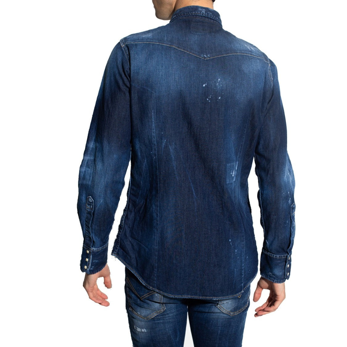 Dsquared2 Distressed Blue Denim Shirt With Classic Collar