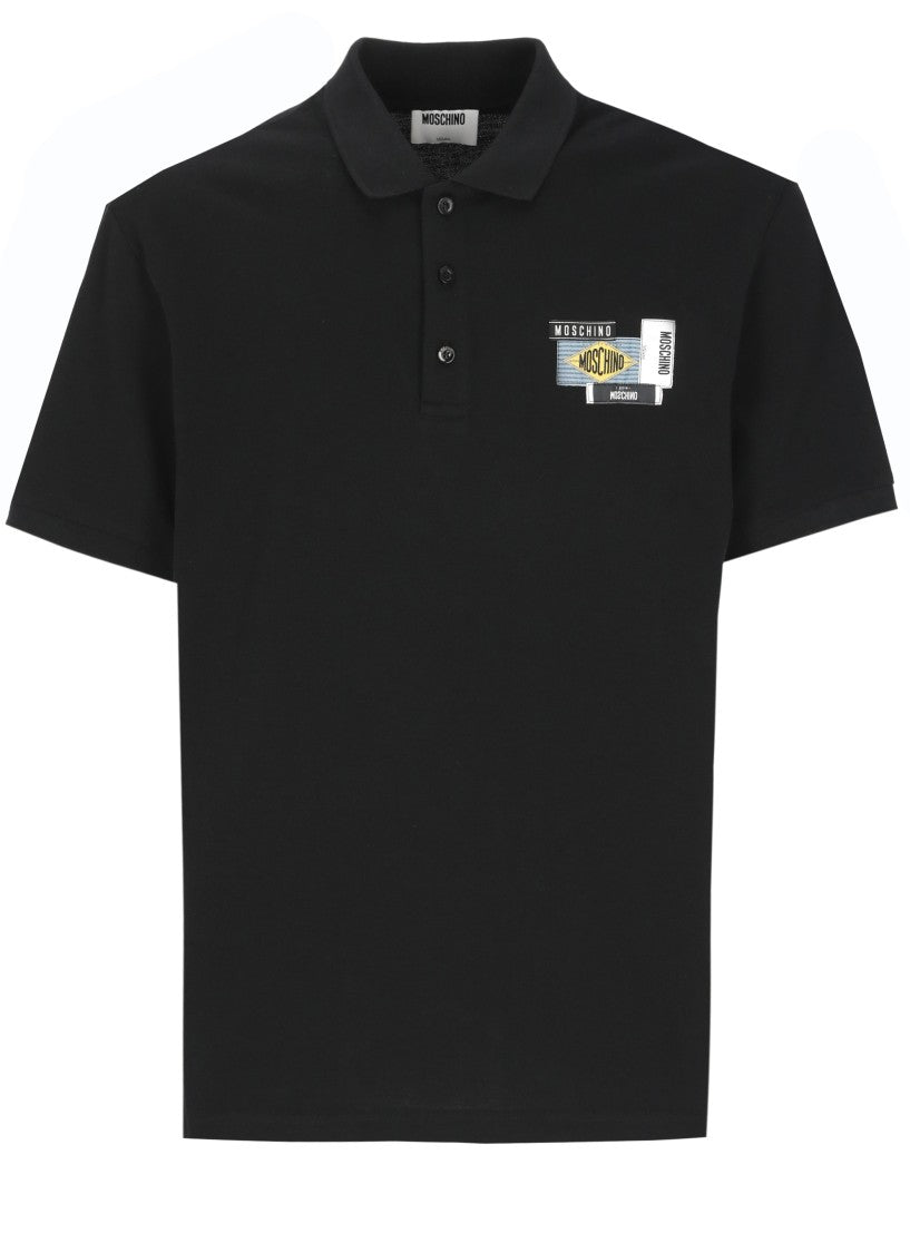 Moschino Black Classic Collar Patches Cotton Polo Shirt