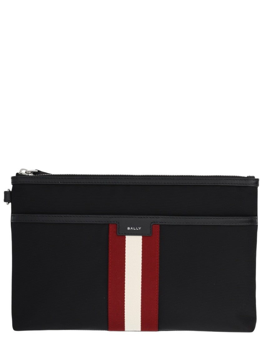 Bally Black Code Vertical Stripe Polyamide Pouch