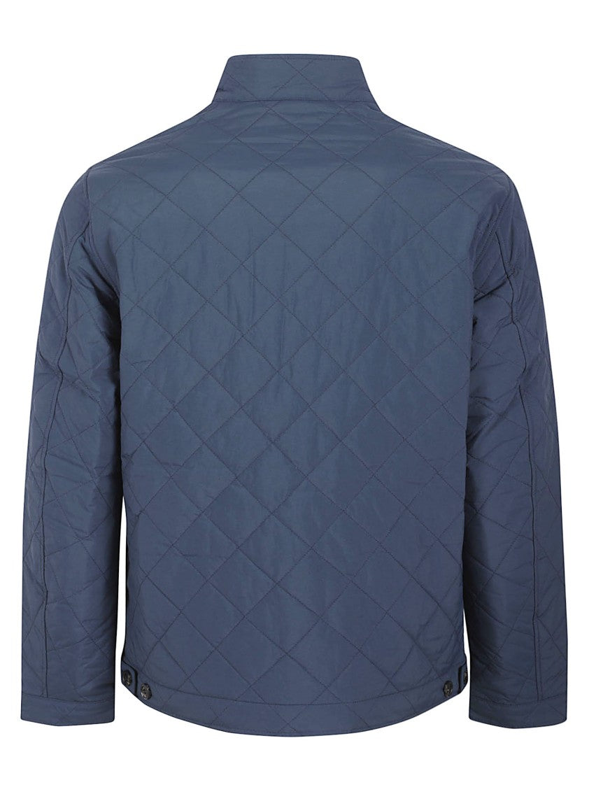 Barbour Quilted Blue Jacket With Stand Collar