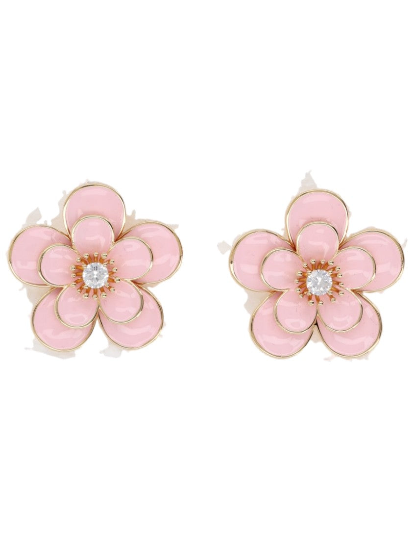Self-Portrait Pink Floral Enamel Zircon Drop Earrings