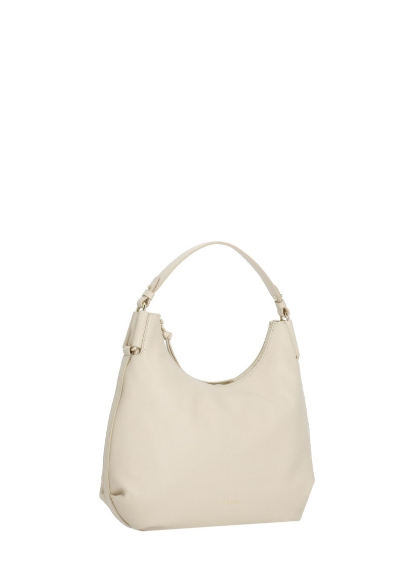 Coccinelle Beige Pebbled Leather Shoulder Bag With Adjustable Strap