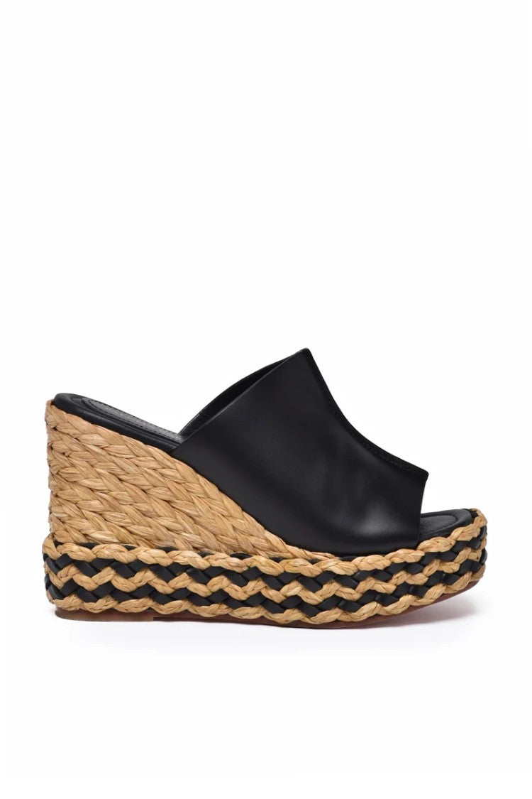 Paloma Barceló Raffia Wedge Mules - Black