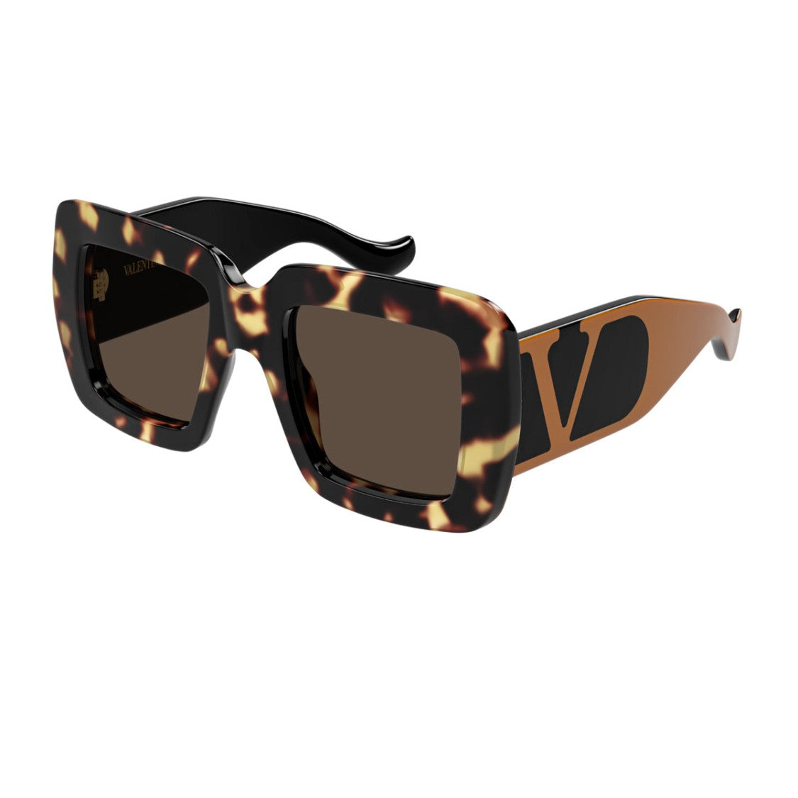 Valentino Havana Brown Linea V Logo Vg0056s Square Sunglasses
