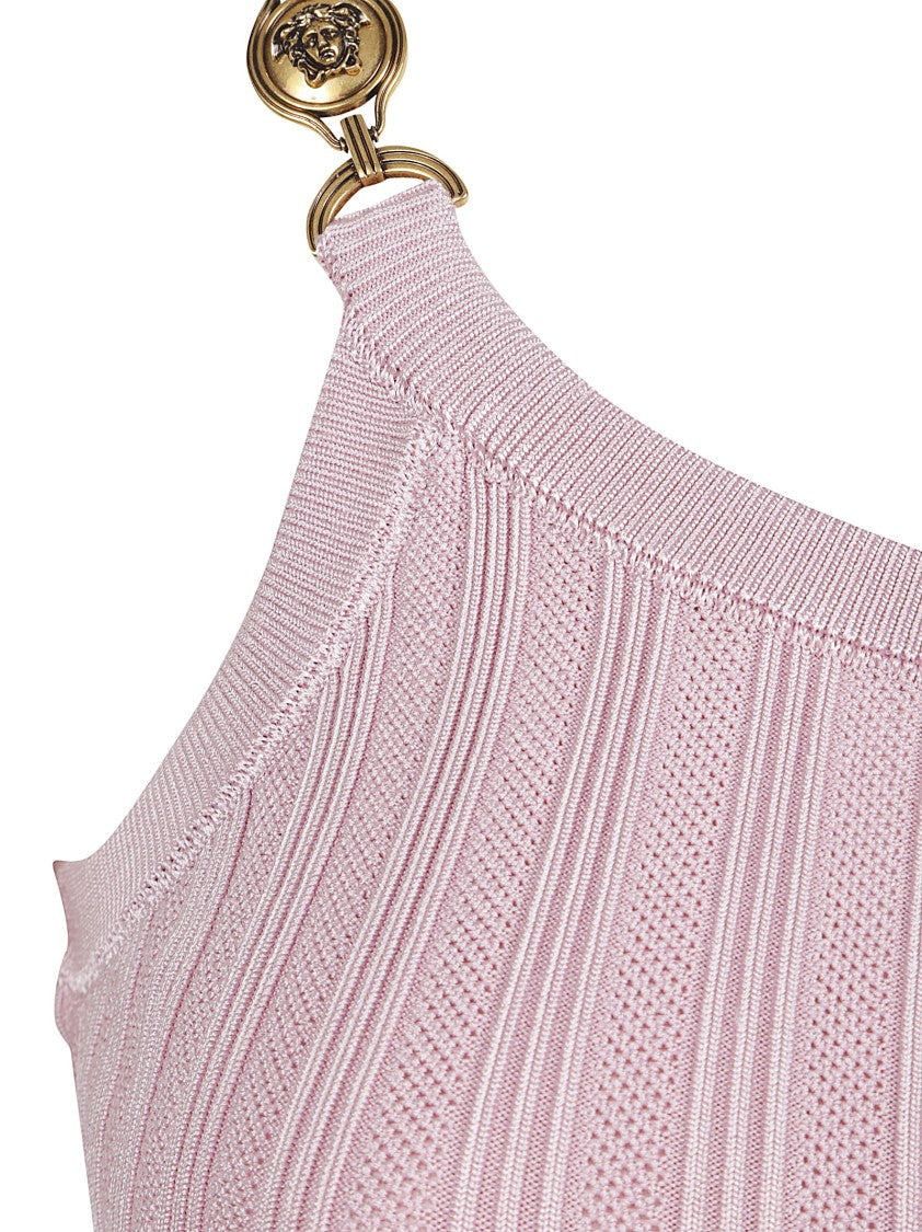 Versace Sleeveless Ribbed Knit Midi Dress With Medusa Details