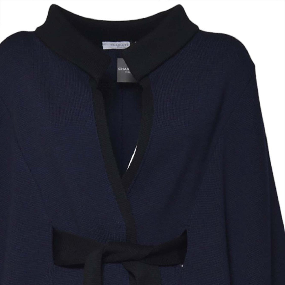 Charlott Navy Blue Cape-Style Jacket With Bow Detail