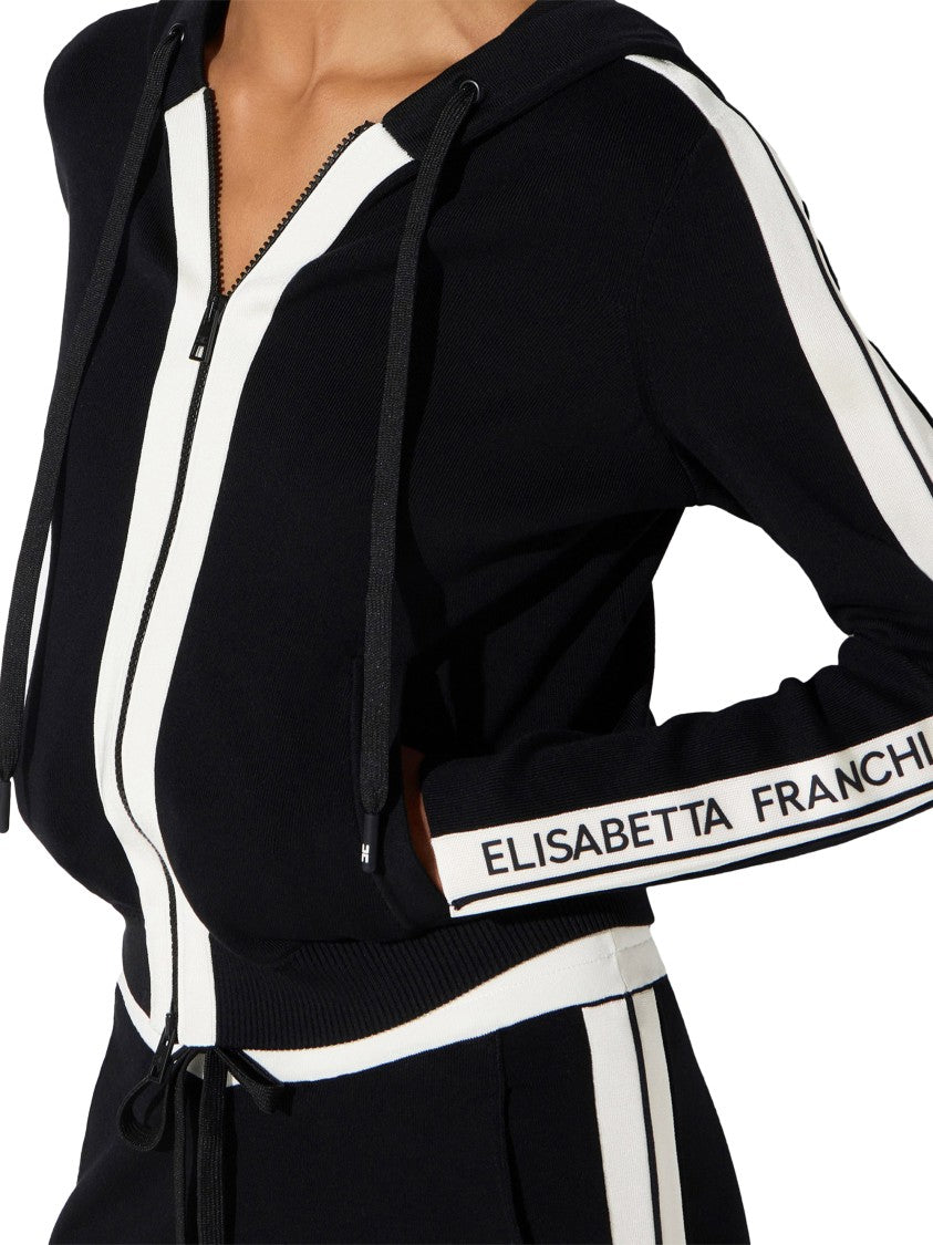 Elisabetta Franchi Hooded Sweater With Contrasting Stripes And Branded Detail