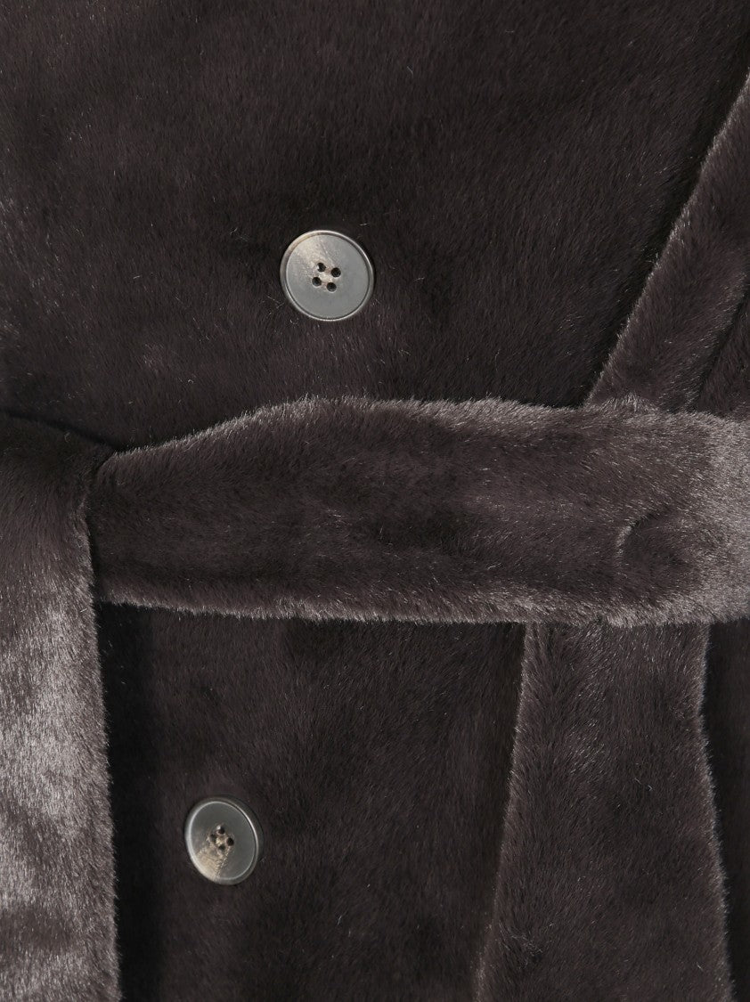 Drôle De Monsieur Textured Fur-Like Winter Coat With Structured Collar