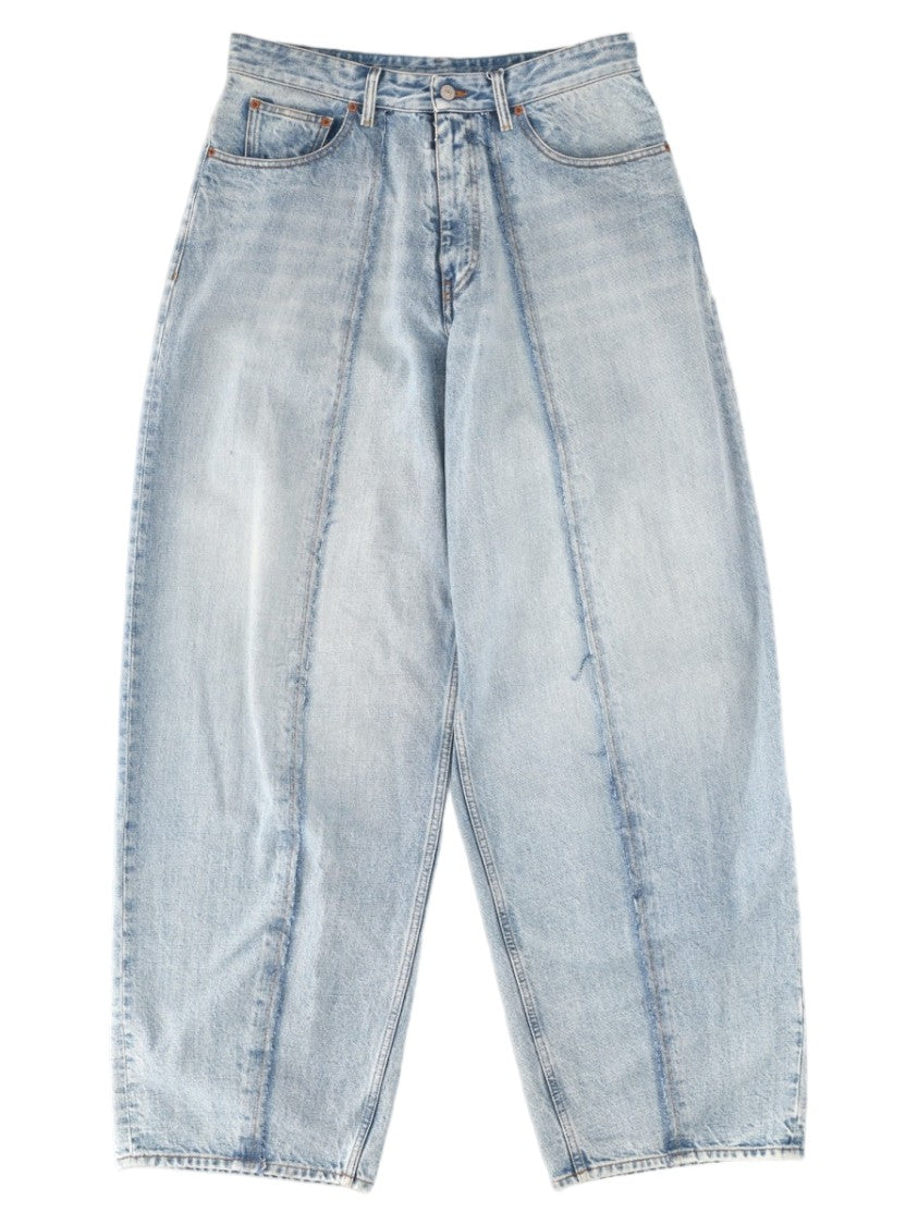 Mm6 By Maison Margiela Relaxed Wide-Leg Trousers With Light Blue Washed Denim Finish