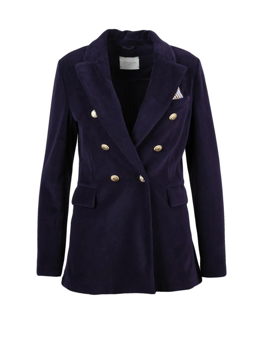 Circolo 1901 Velvet Double-Breasted Jacket With Wide Lapels And Gold-Tone Buttons