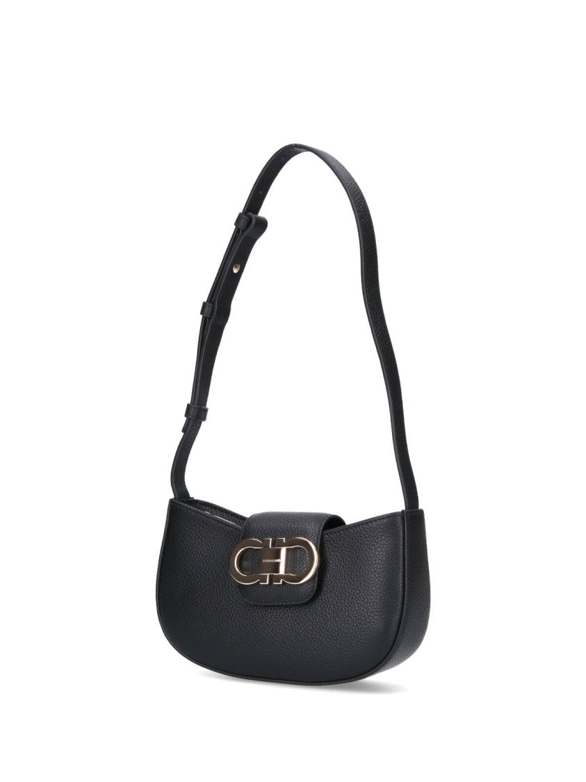 Ferragamo Mini Shoulder Bag With Curved Silhouette And Gold-Tone Logo