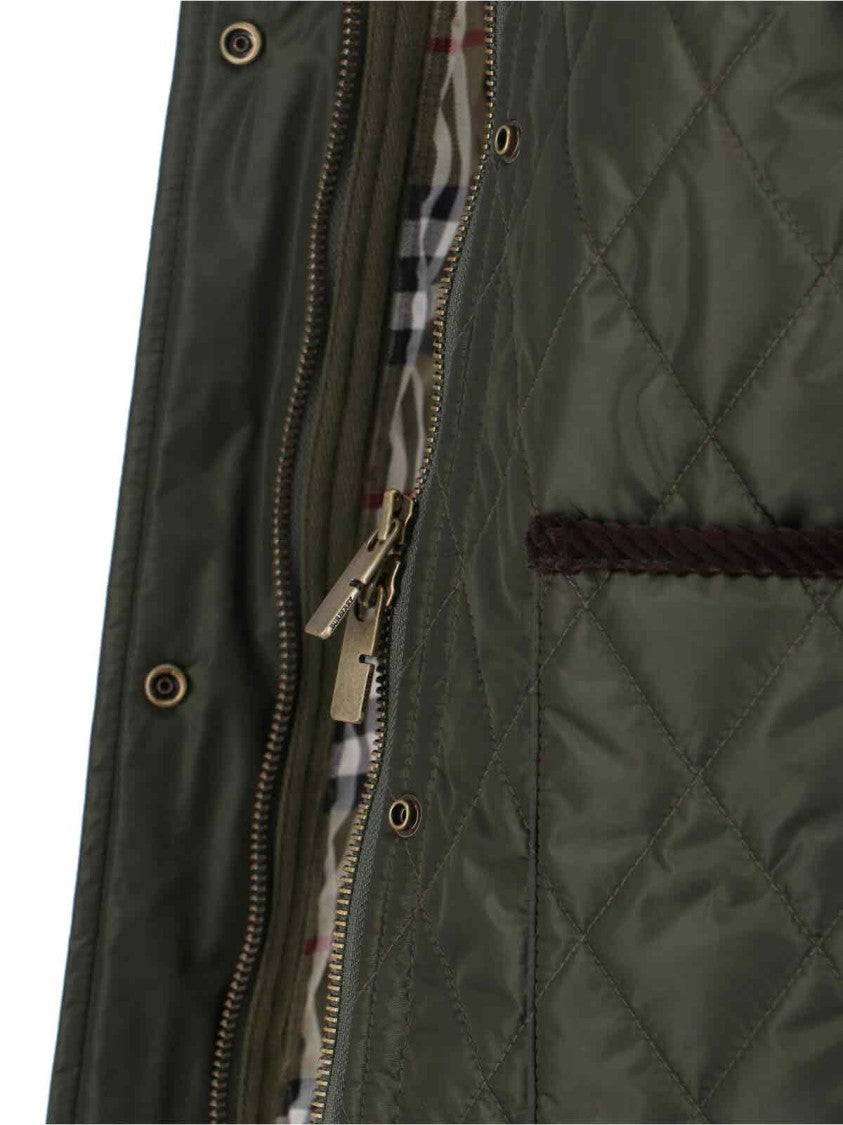 Burberry Quilted Green Jacket With Contrast Velvet Collar