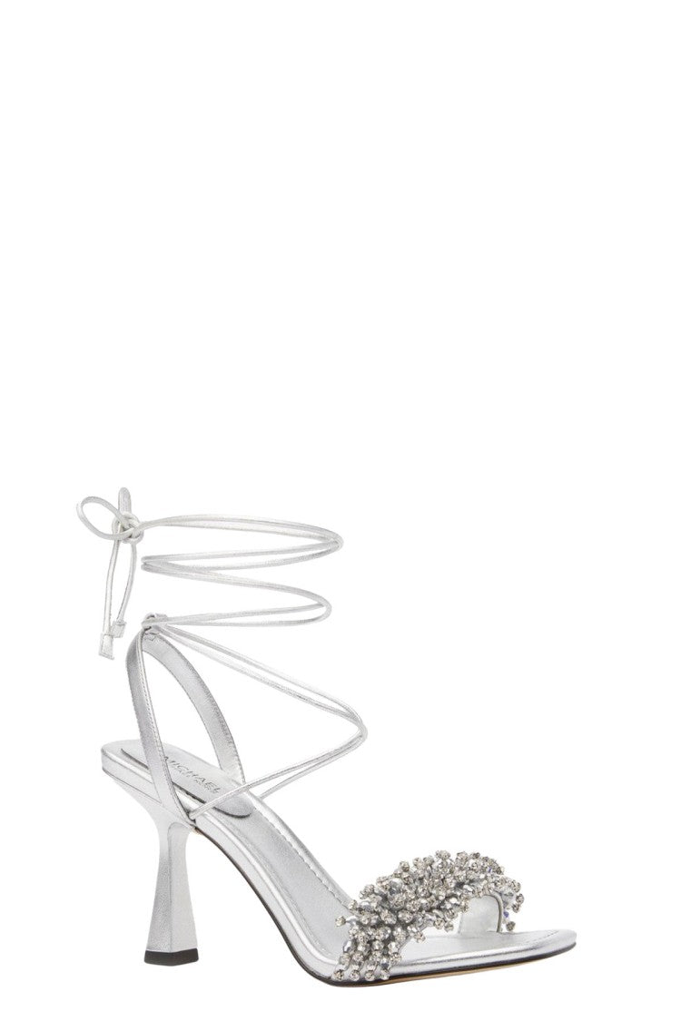 Michael Kors Silver Leather Crystal-Embellished Sandal