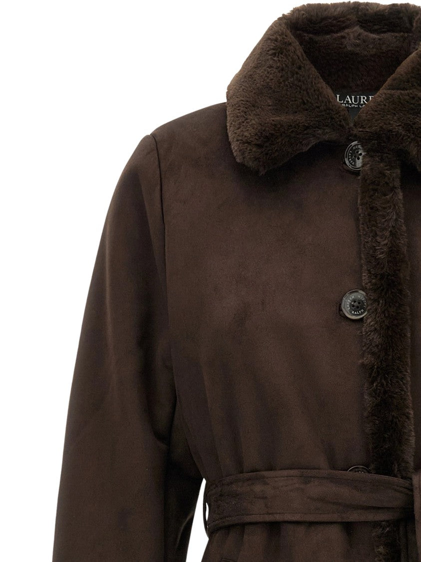 Lauren Ralph Lauren Belted Long Coat With Faux-Shearling Trim And Plush Texture