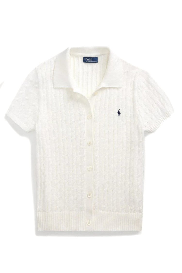 Polo Ralph Lauren White Cotton Cable-Knit Polo Sweater