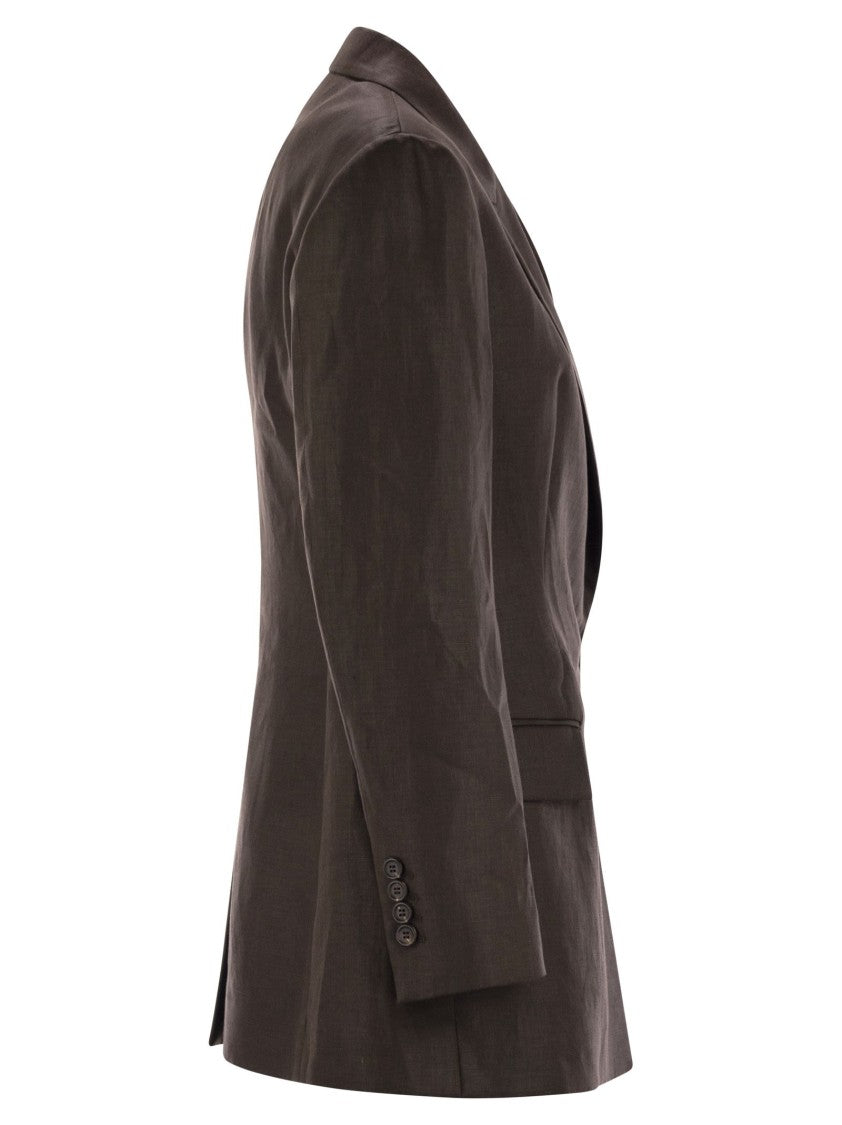 Brunello Cucinelli Shiny Linen Twill Jacket With Necklace