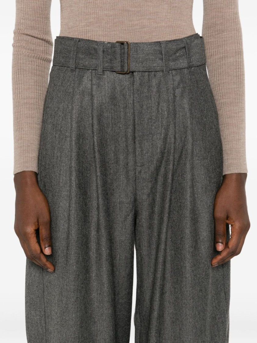 Soeur Tailored Gray Trousers With Wide-Leg Silhouette