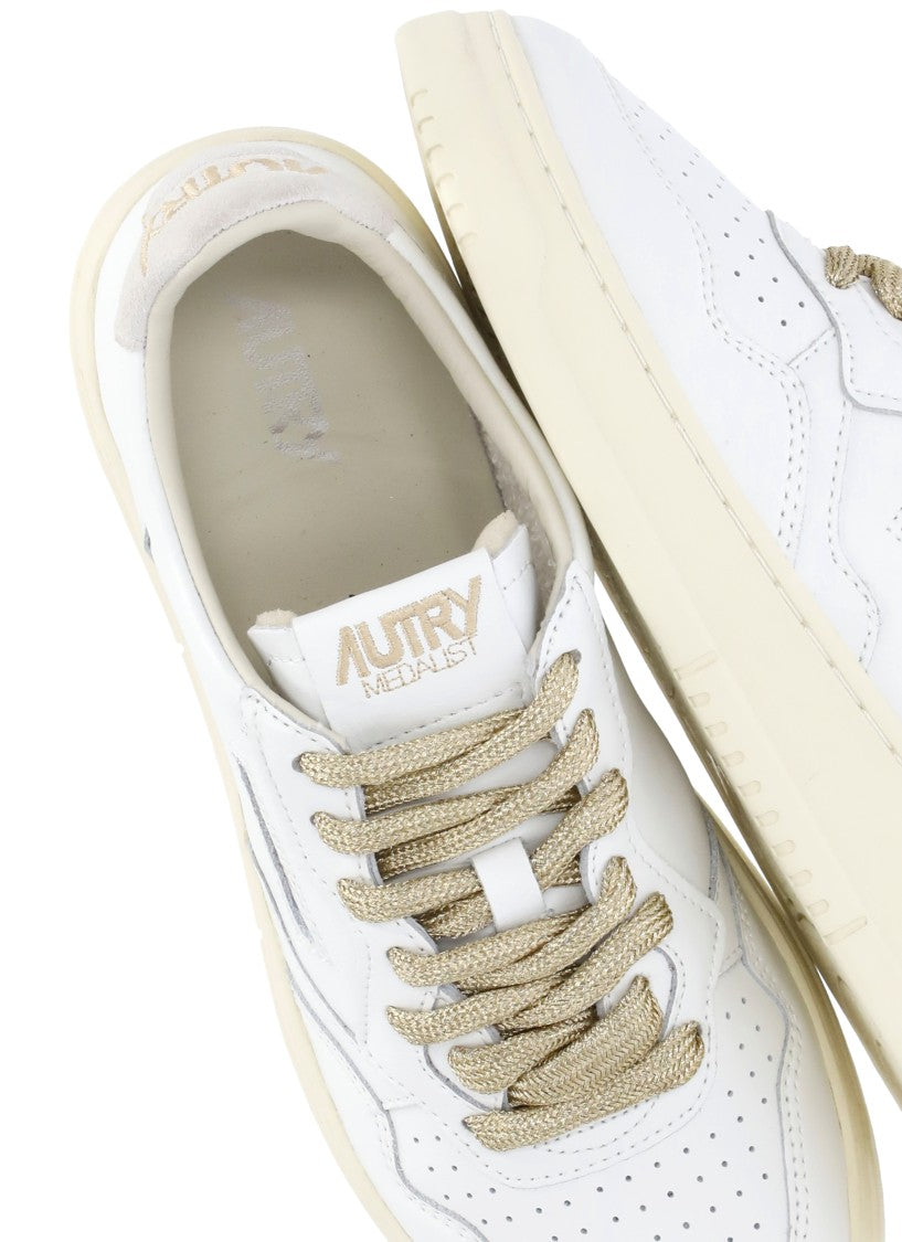 Autry White Lurex Laced Smooth Leather Sneakers