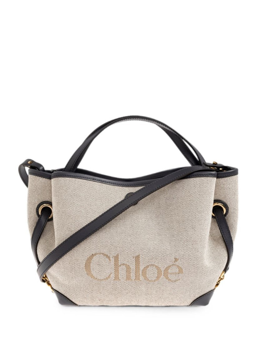 Chloé Textured Leather Accent Cotton Tote Bag