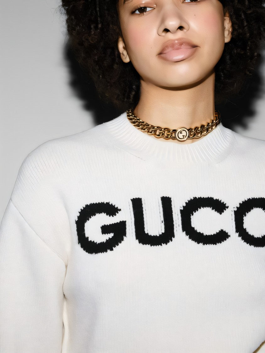 Gucci Cropped White Wool Sweater