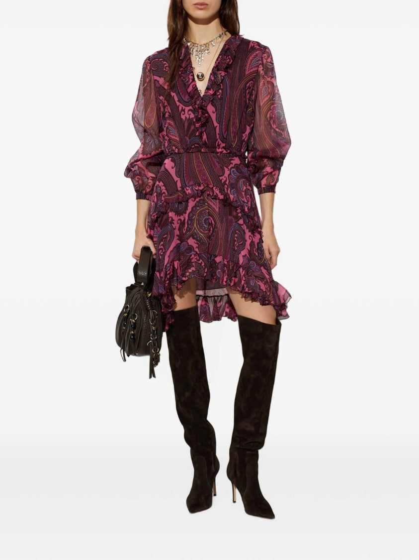 Etro Paisley Print Mini Dress With Sheer Sleeves