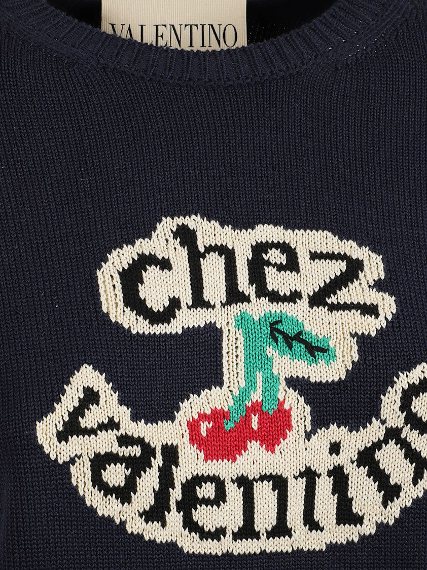 Valentino Garavani Fitted Cotton Sweater With Cherryfic Embroidery