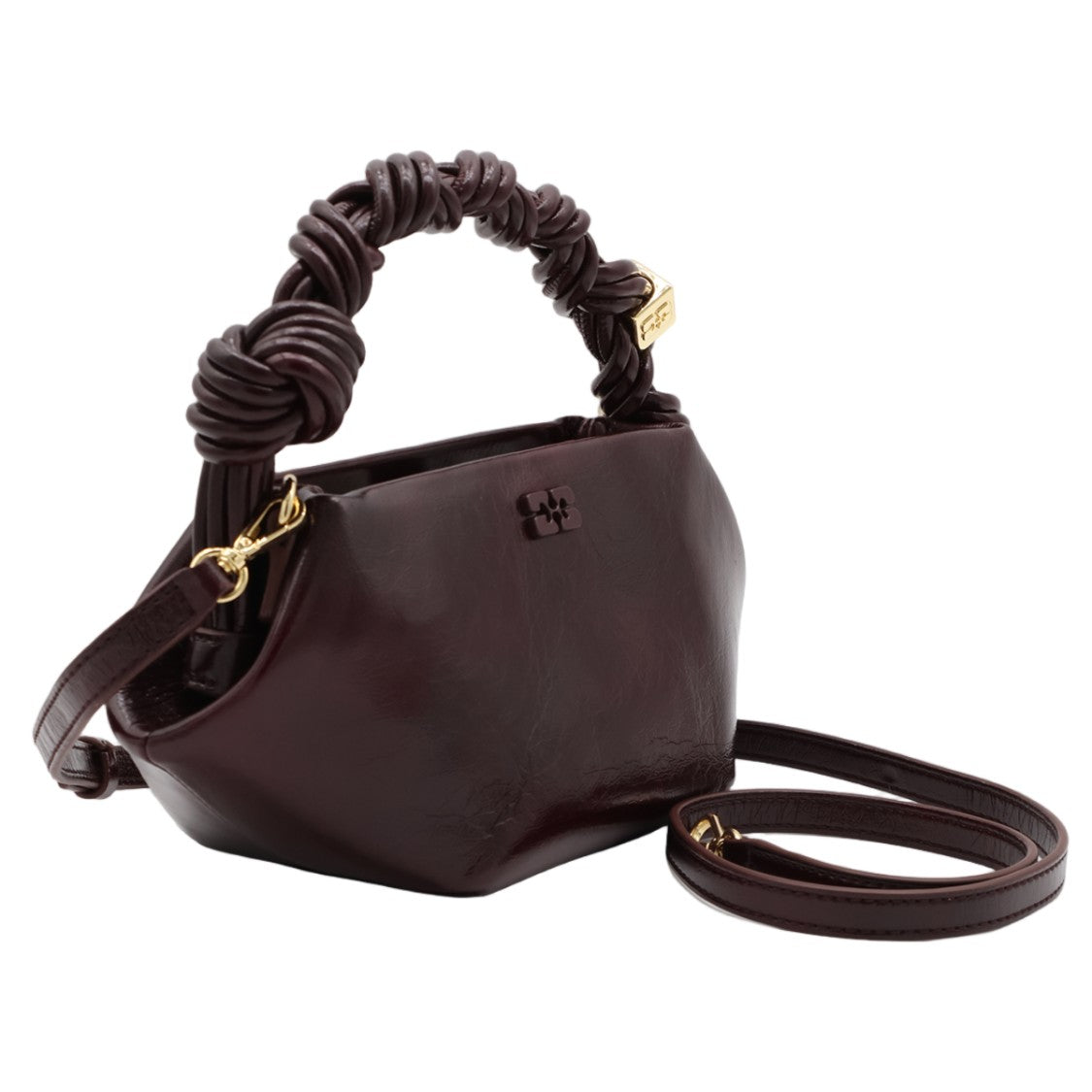 Ganni Geometric Twisted Handle Glossy Handbag