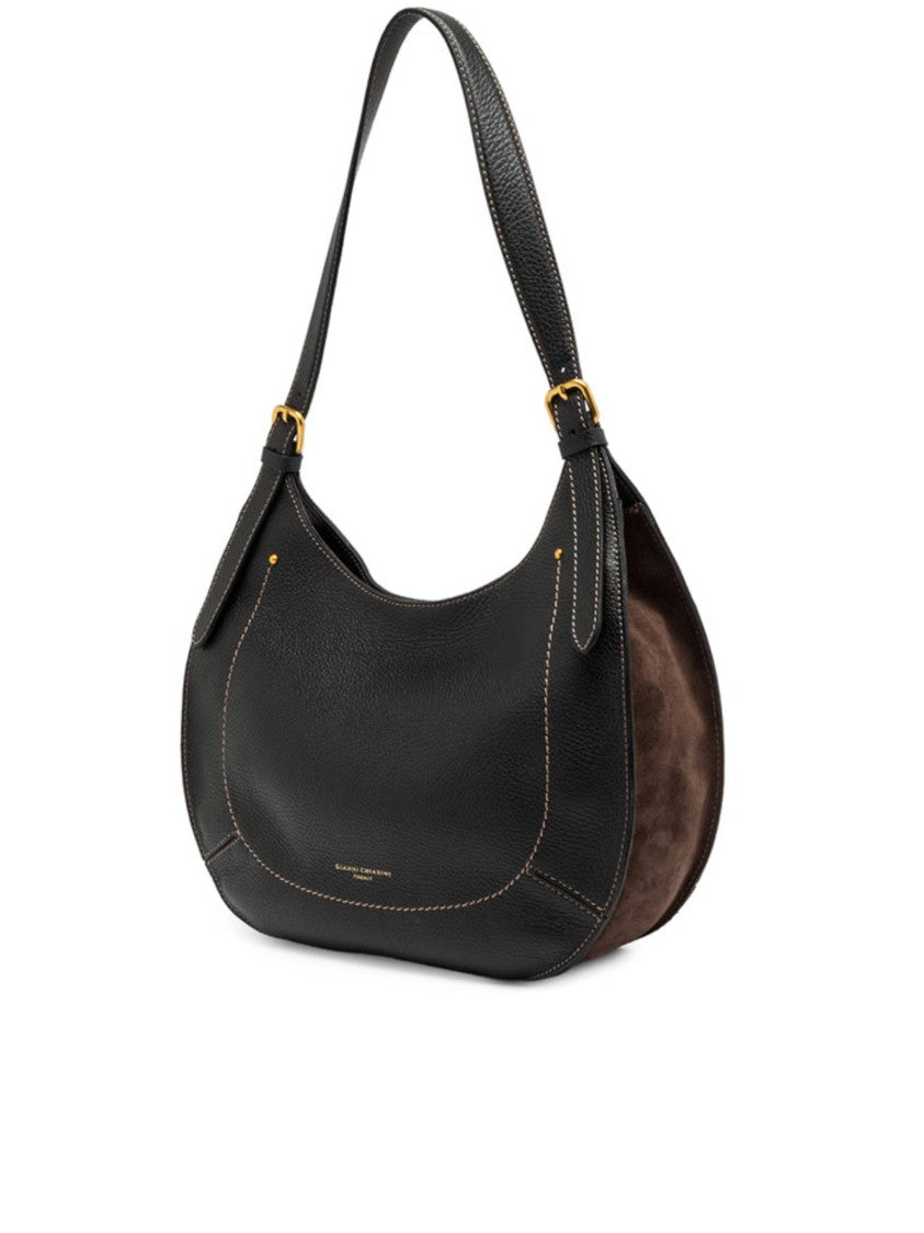 Gianni Chiarini Crescent-Shaped Textured Leather Handbag With Gold-Tone Accents