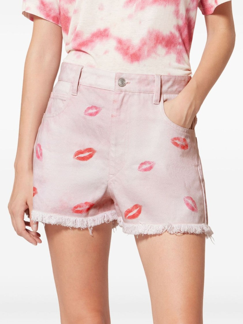 Isabel Marant Étoile Pink Lesia Frayed Lip Print Shorts