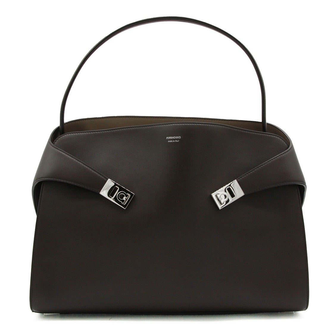 Ferragamo Structured Handbag With Matte Finish And Silver Accents