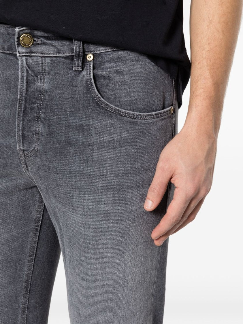 Pt Torino Slim Fit Grey Denim Jeans With Frayed Hem And Five-Pocket Design