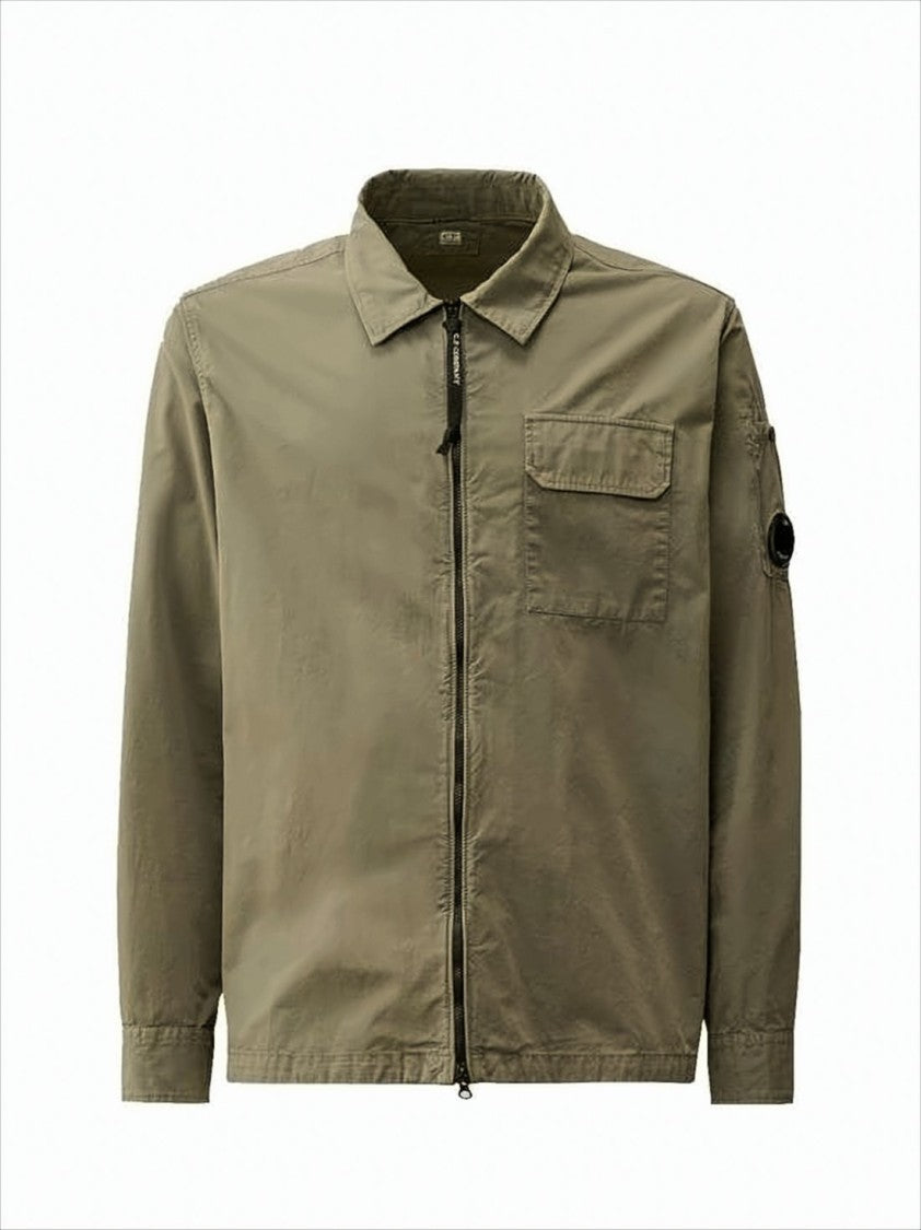 C.P. Company Brown Minimalist Casual Jacket With Unique Lens Detail