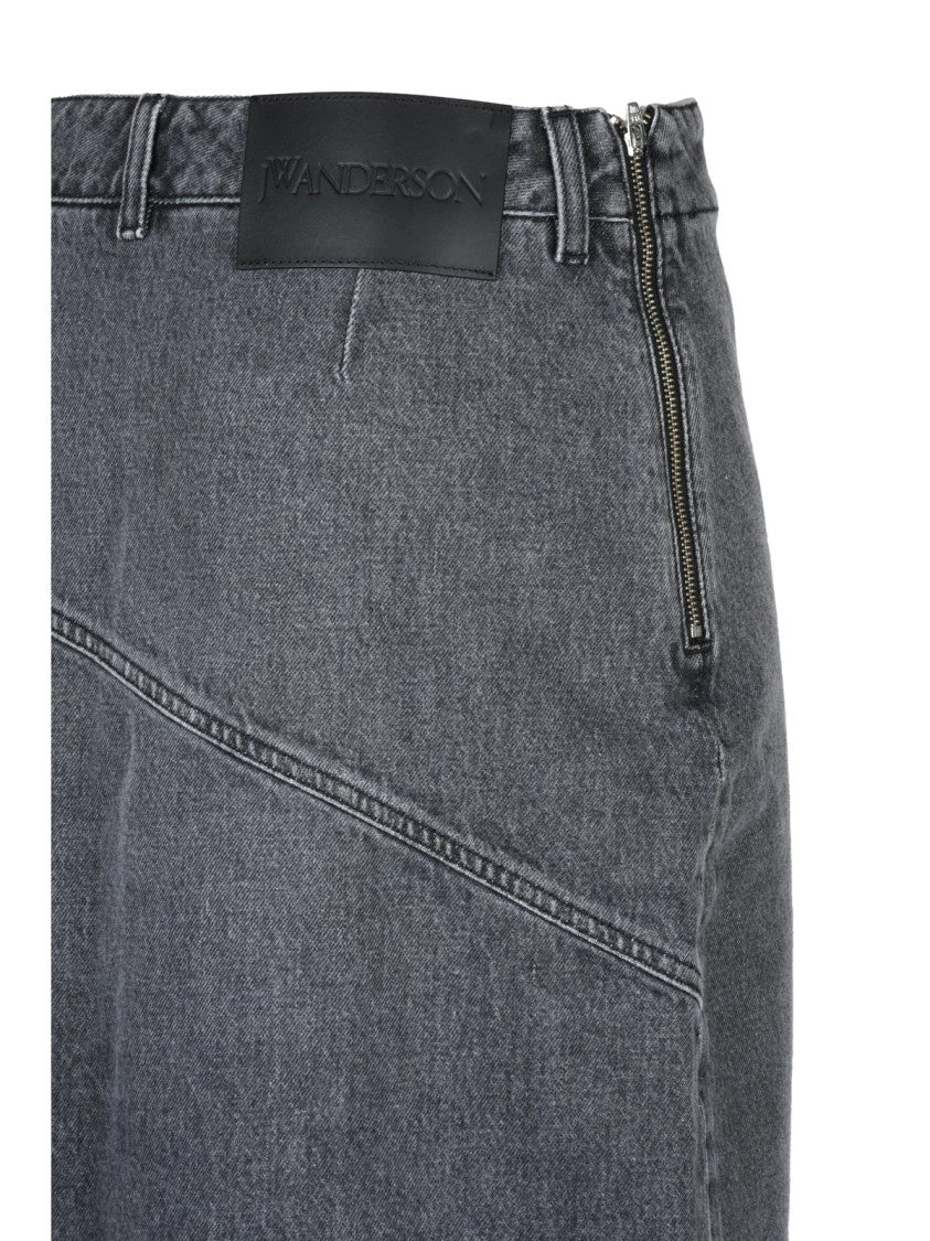 J. W. Anderson Long Denim Skirt With Unique Wrap-Style Front And Asymmetrical Hem
