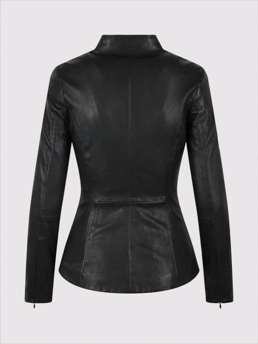Diesel Fitted Lambskin Leather Jacket With High Collar