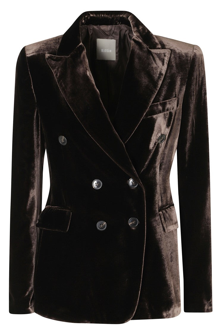 Kiltie Lauren Brown Double-Breasted Velvet Blazer