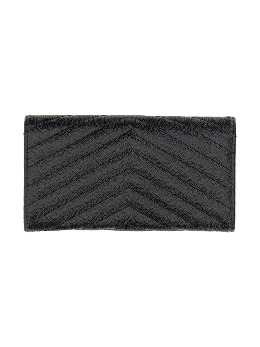 Saint Laurent Chevron Quilted Wallet With Prominent Monogram Logo