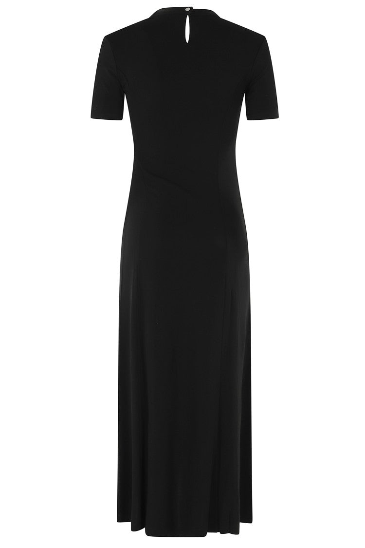 Rabanne Black Round Neck Draped Asymmetrical Viscose Dress